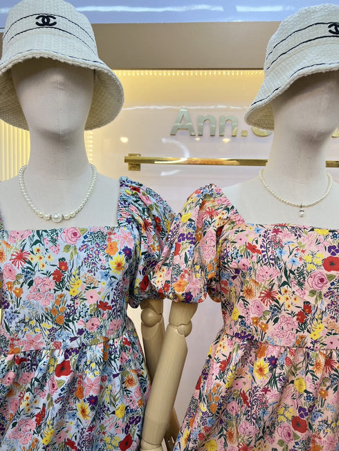 Summer Floral Puff Sleeves Dresses